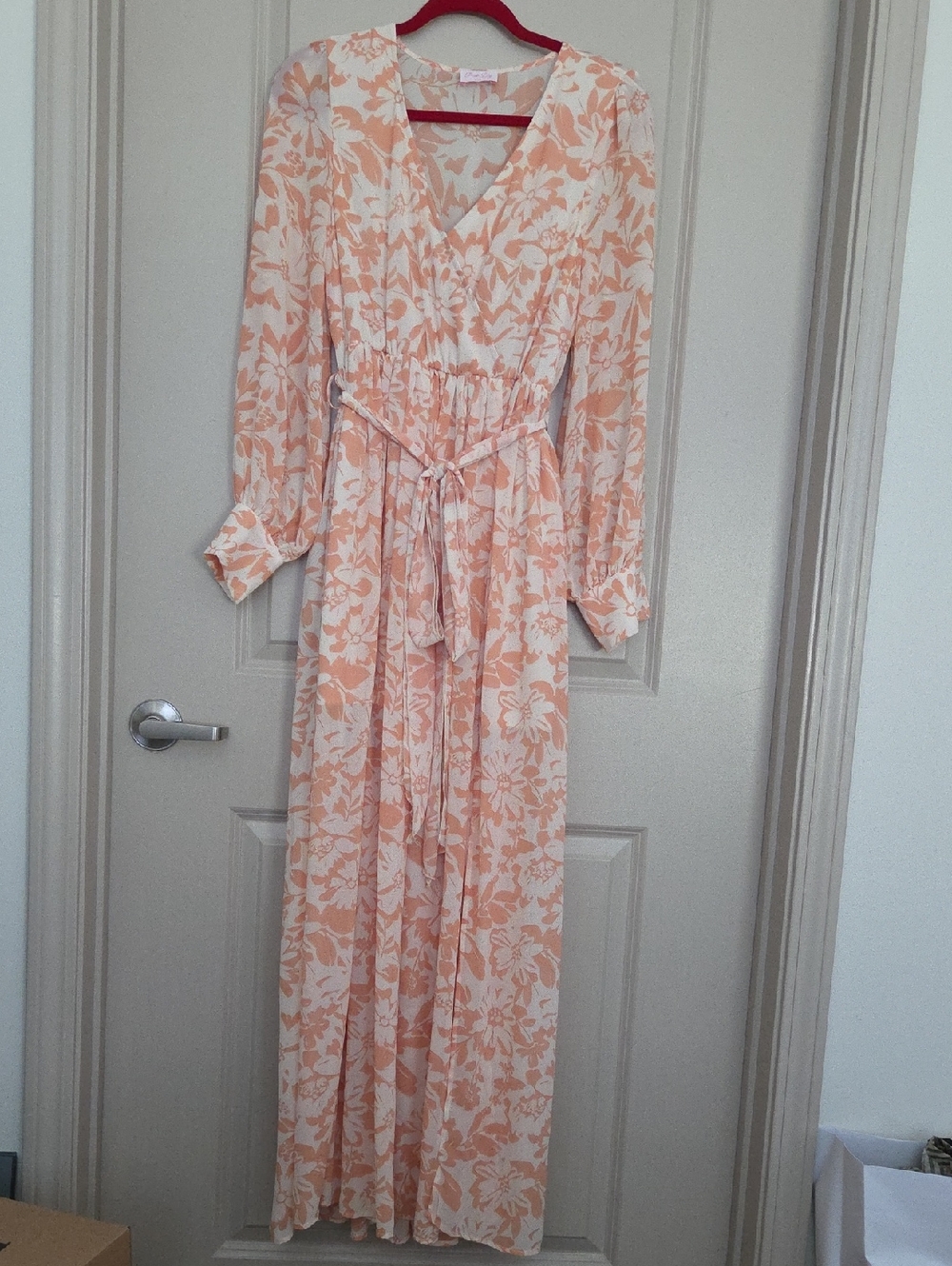 Pink Lily Peach & Cream Floral Wrap-Style Maxi Dress